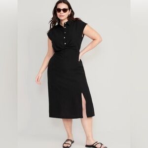 Old Navy Black linen blend waist defined dress L